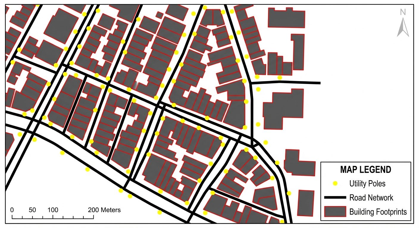 A final polished large-scale digital map outcome. The map features a clean, categorized display of d...