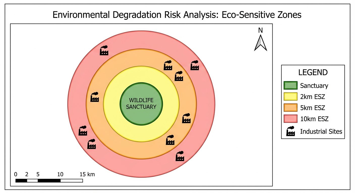 A final professional Map Layout for printing. The map title reads "Environmental Degradation Risk An...