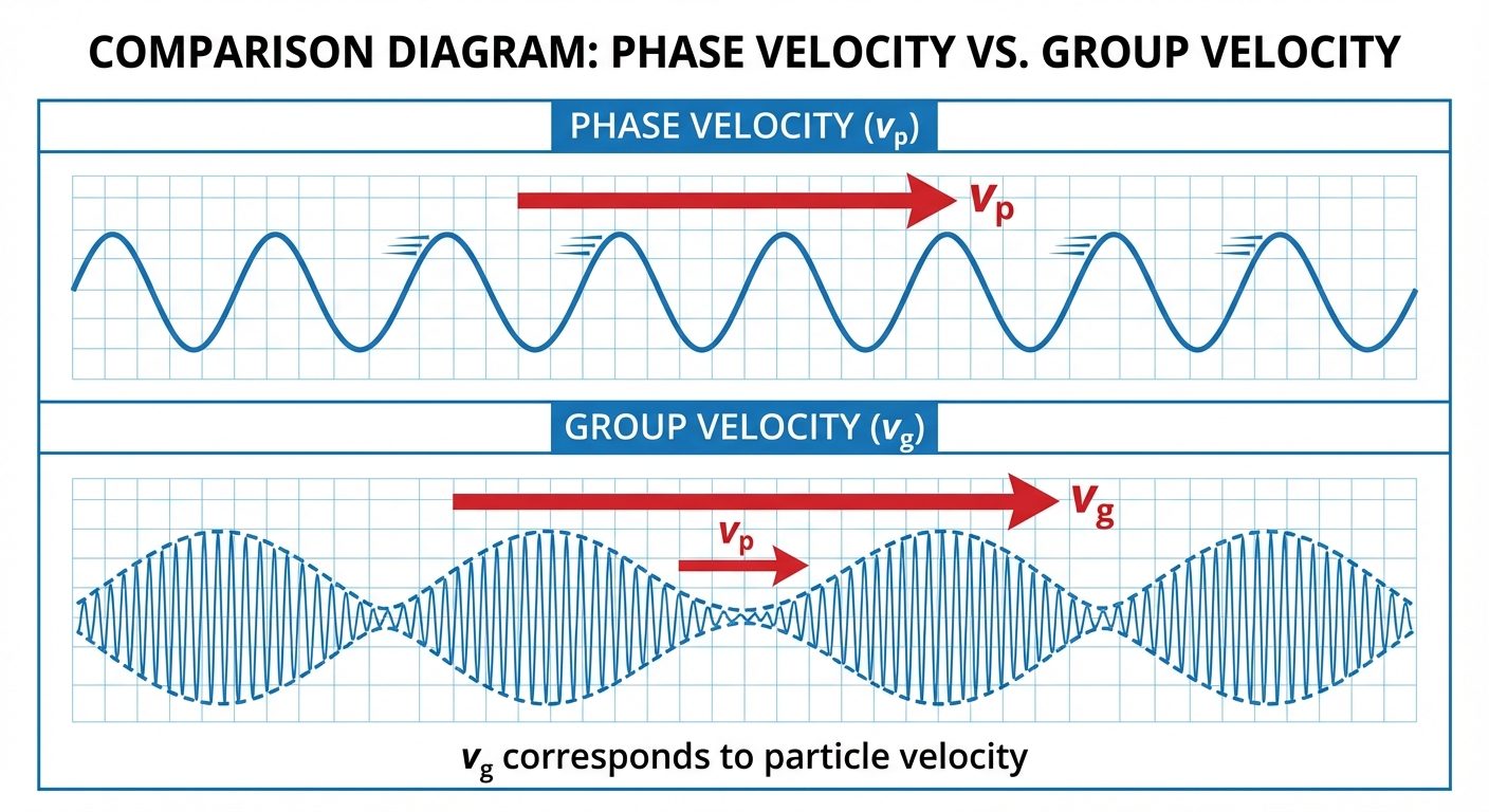 A comparison diagram with two sections. Top section labeled "Phase Velocity (<span class=
