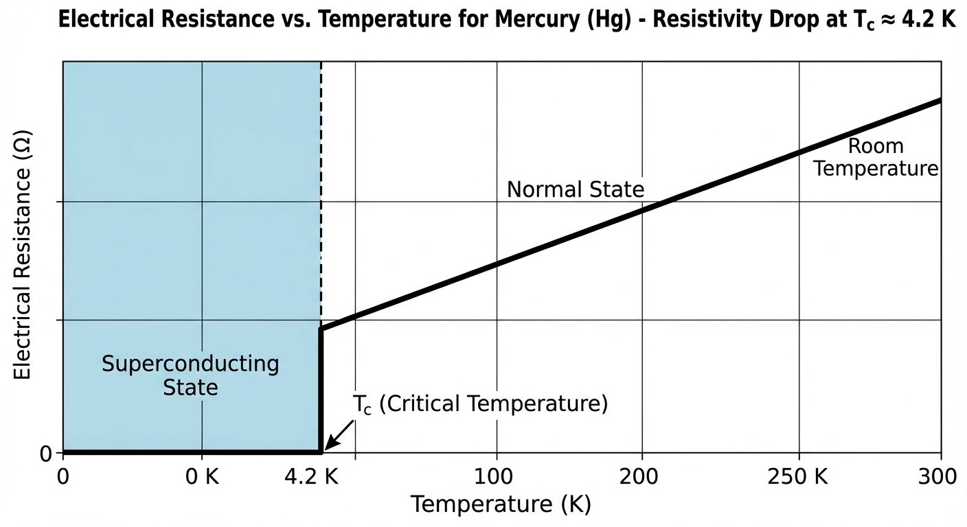 A graph plotting Electrical Resistance (Y-axis) versus Temperature (X-axis) in Kelvin. The line shou...