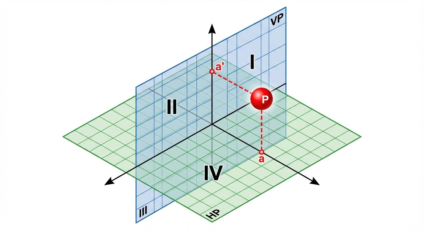 A detailed 3D isometric diagram illustrating the Four Quadrants system formed by the intersection of...