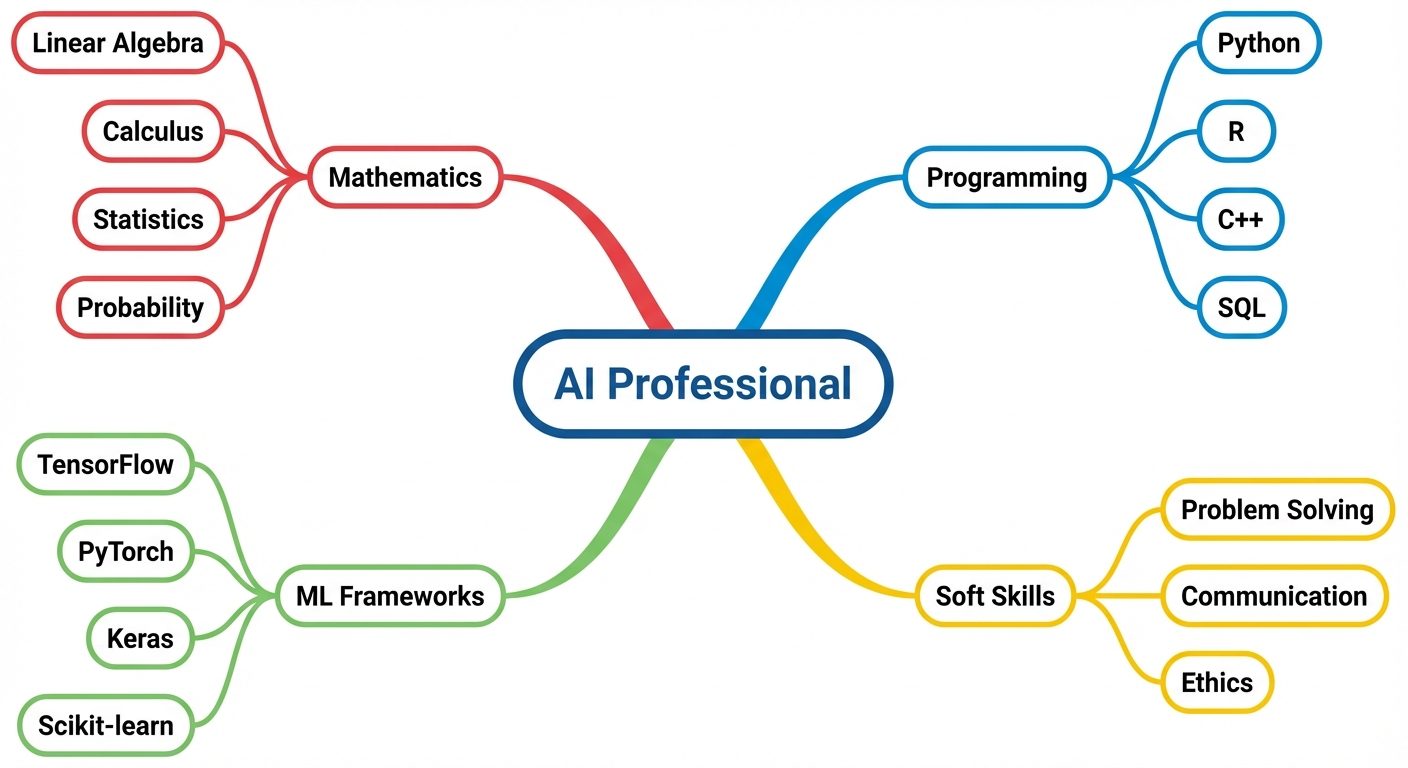A tree map or mind map visualization of "AI & ML Career Skills". The central node is "AI Professiona...