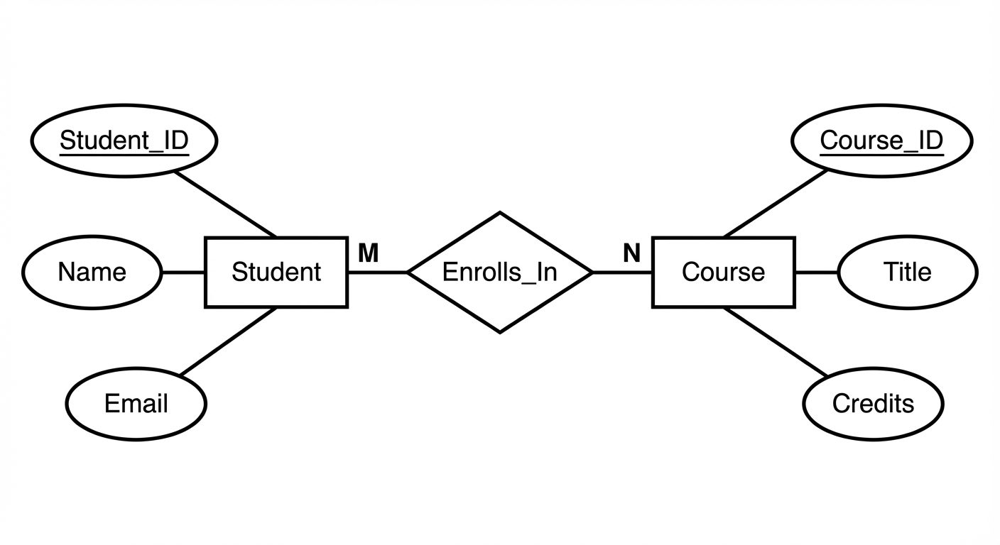 A professional Entity-Relationship (ER) Diagram visualizing a University system. In the center, plac...