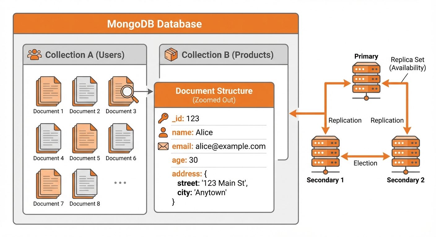 A block diagram illustrating the MongoDB storage hierarchy. The largest outer box is labeled "MongoD...