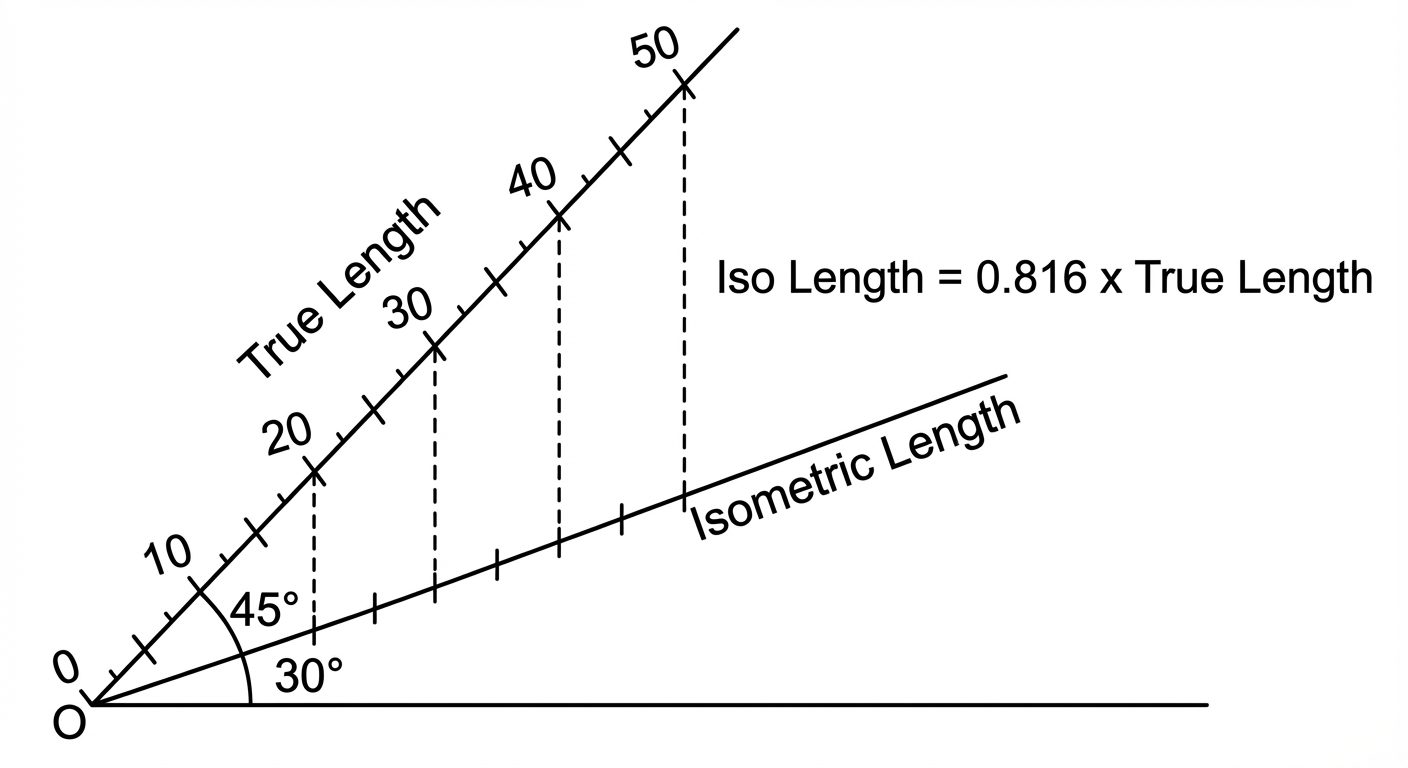 A detailed geometric construction diagram of the Isometric Scale. The diagram should show a horizont...