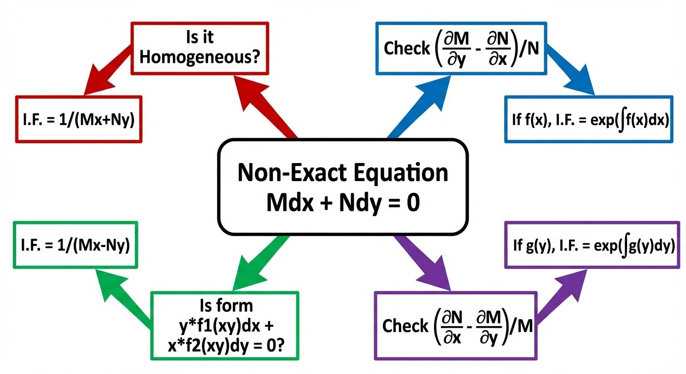 A conceptual decision tree diagram for selecting the correct Integrating Factor. The central node is...