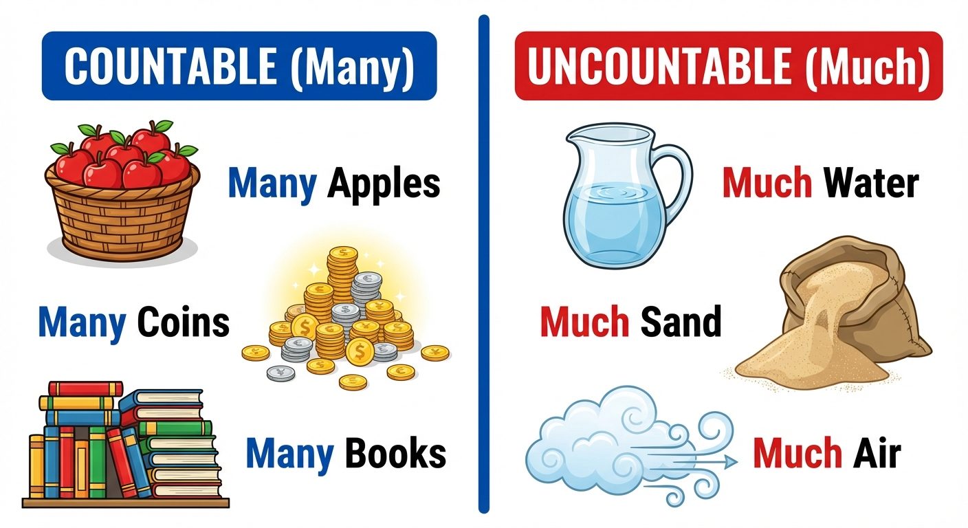 A split-screen comparative illustration showing "Countable" vs "Uncountable". On the left labeled "C...