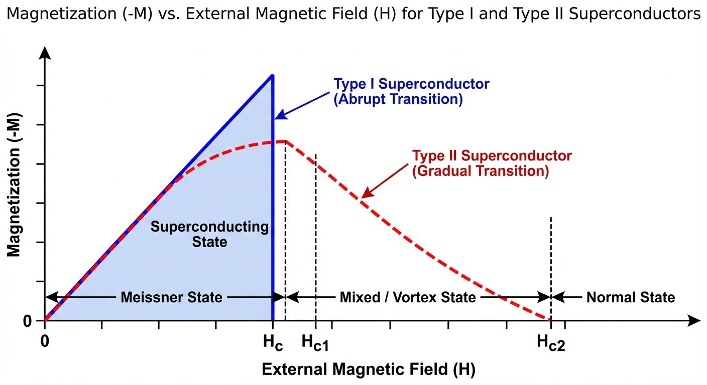 A comparative graph diagram plotting Magnetization (-M) on the Y-axis versus External Magnetic Field...