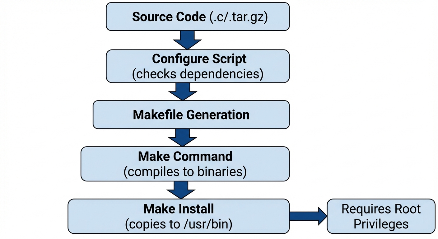 A flowchart diagram showing the steps of the compilation process. The flowchart should have rectangu...