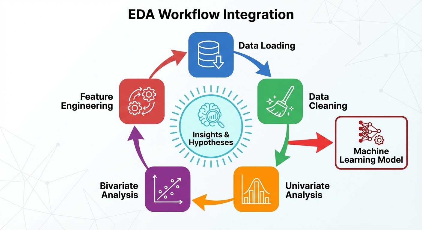 A circular flow diagram representing the "EDA Workflow Integration". The diagram should show a cycle...