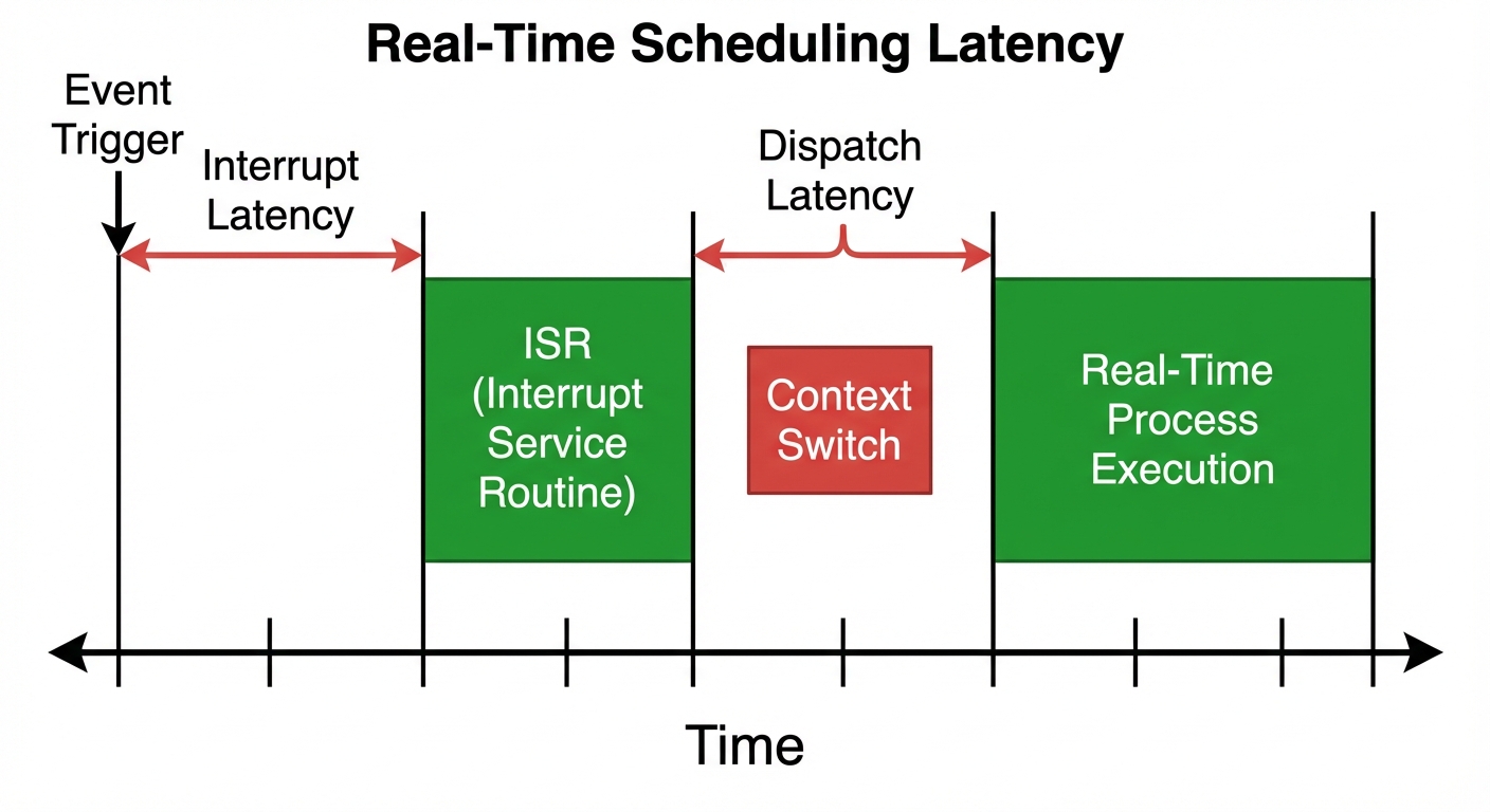 A diagram illustrating Real-Time Scheduling Latency.
The diagram should be a horizontal timeline sho...