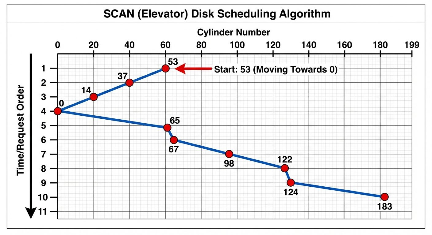 A detailed graph plotting 'Cylinder Number' on the X-axis (0 to 199) and 'Time/Request Order' on the...