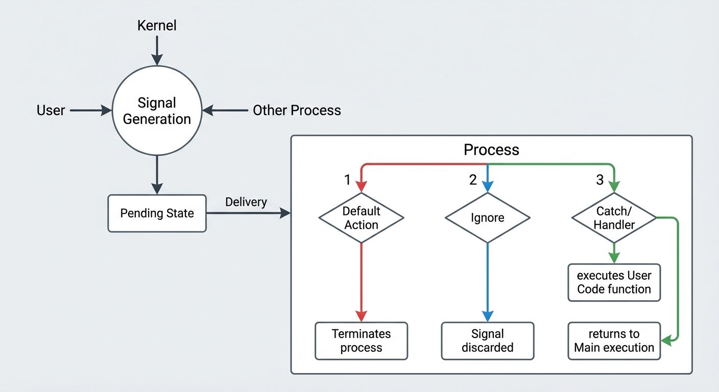 A state diagram showing the lifecycle of a Signal. Start with a circle labeled "Signal Generation" (...