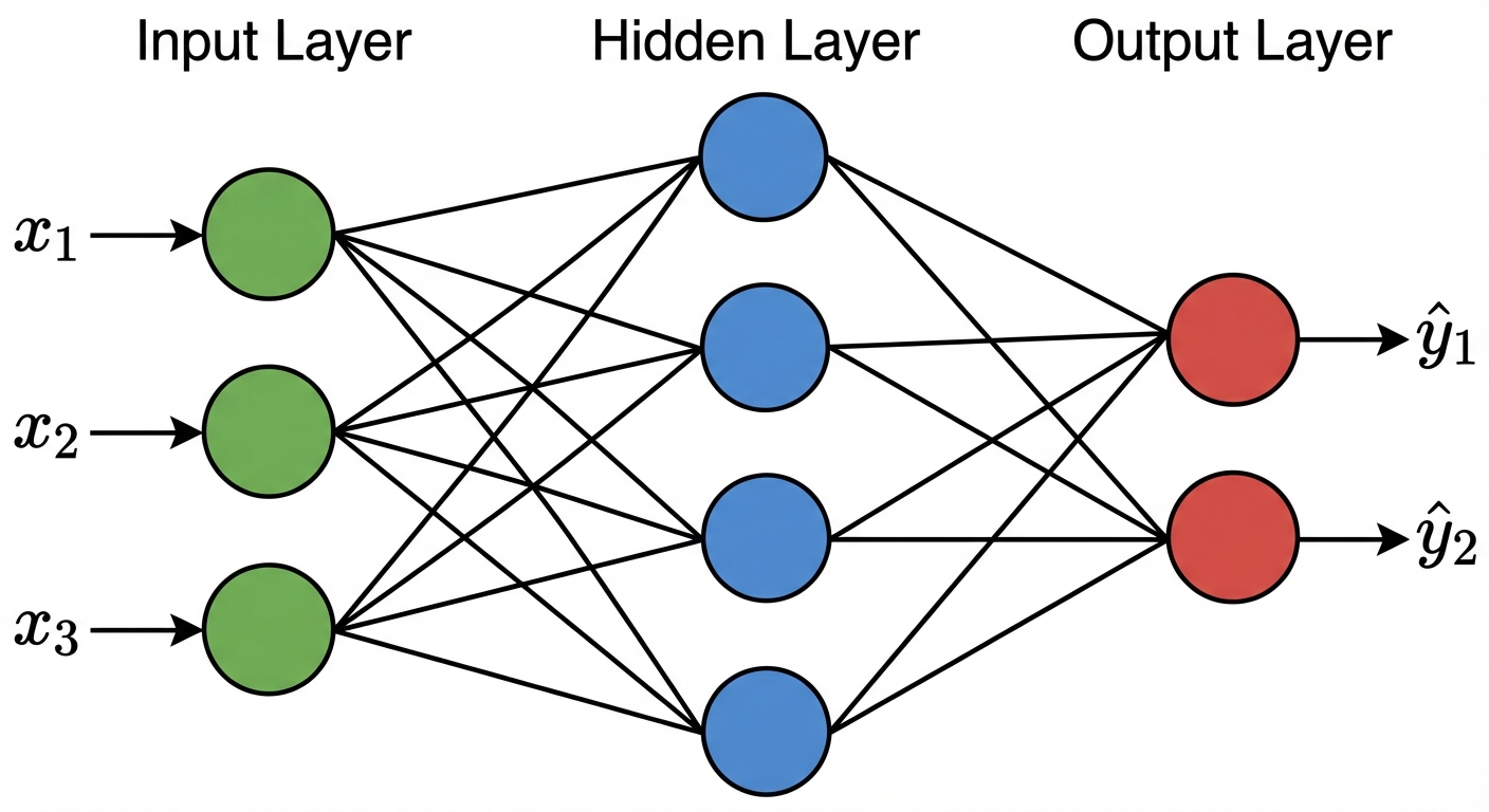 A detailed diagram showing the architecture of a Multi-Layer Perceptron (MLP). The image should feat...
