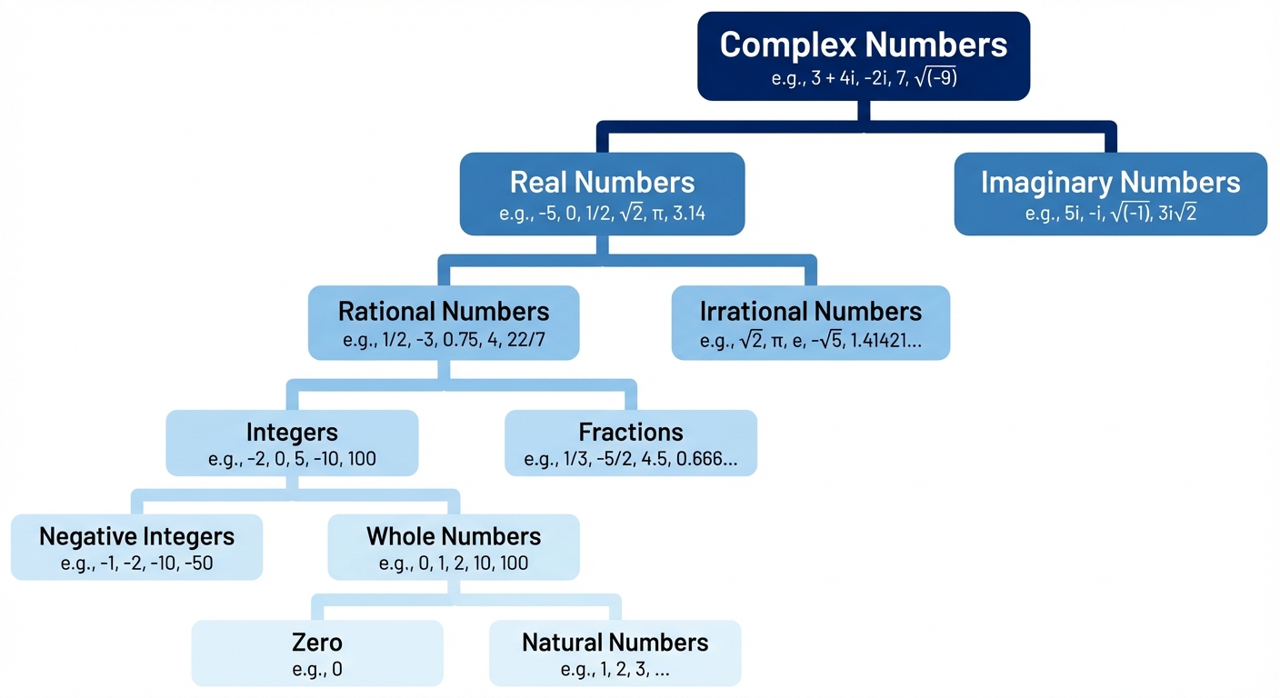 A detailed hierarchical tree diagram showing the Classification of Numbers. The top box should say "...