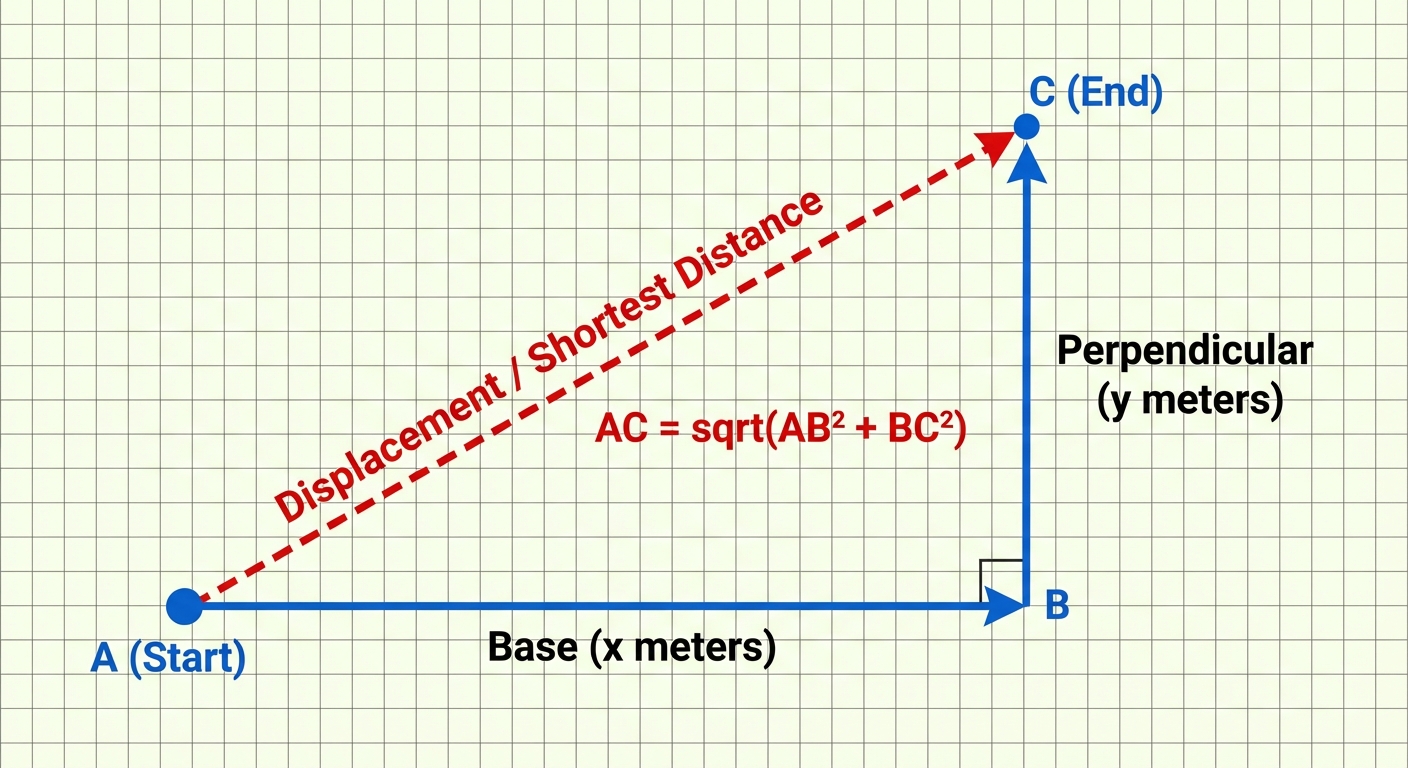 A geometric diagram illustrating the 'Shortest Distance' concept using the Pythagorean theorem in a ...